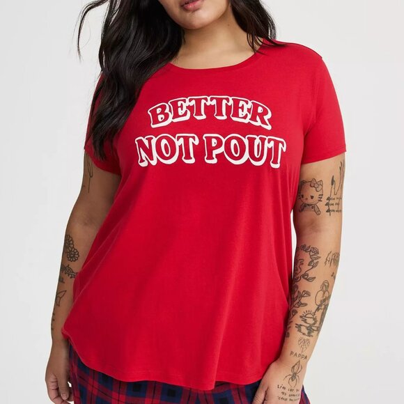 torrid Tops - Torrid T-Shirt 1X Red "Better Not Pout" Cotton Jersey Holiday Relaxed Fit 14-16